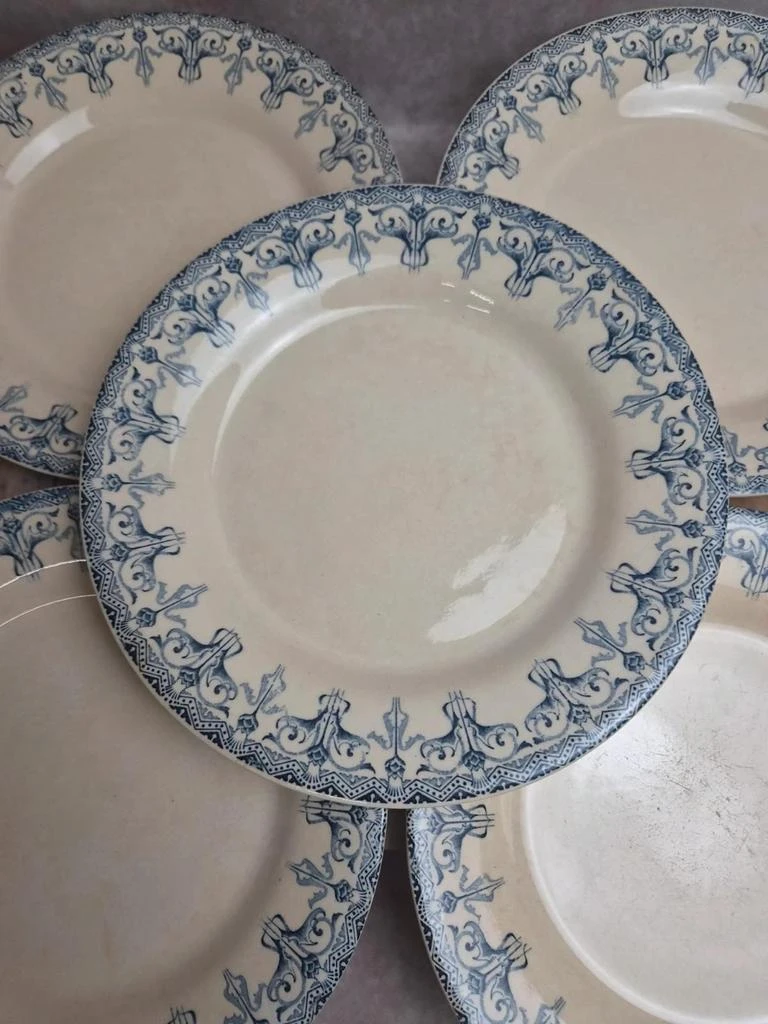 Lot de 6 assiettes plates anciennes Gien – Terre de Fer – modèle Bengale